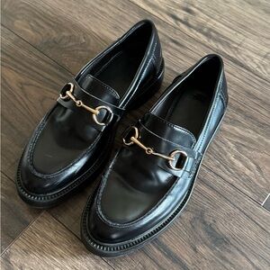 H&M Black Loafers with Gold Detail